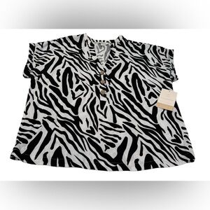 Anthropologie Calligraphie Women’s Linen Top Zebra Print V-neckline L NWT